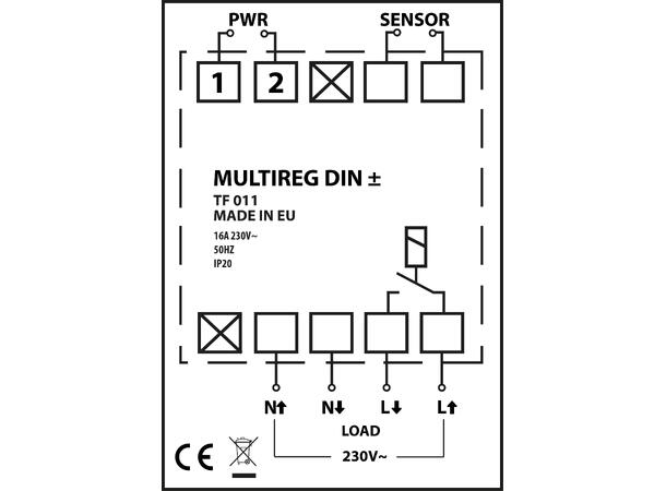Multireg DIN+- termostat  3600W 16A Elektronisk termostat for snøsmelting