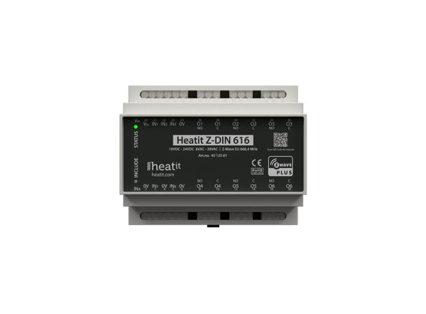 Heatit Z-DIN 616 Potensialfritt relé 6 x 16A Z-Wave rele for DIN skinne
