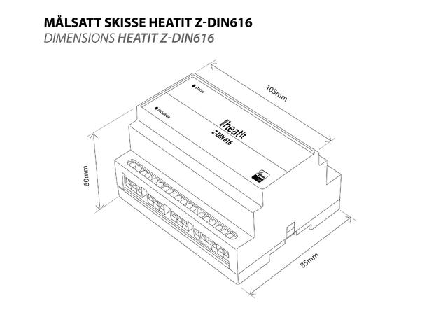 Heatit Z-DIN 616 Potensialfritt relé 6 x 16A Z-Wave rele for DIN skinne