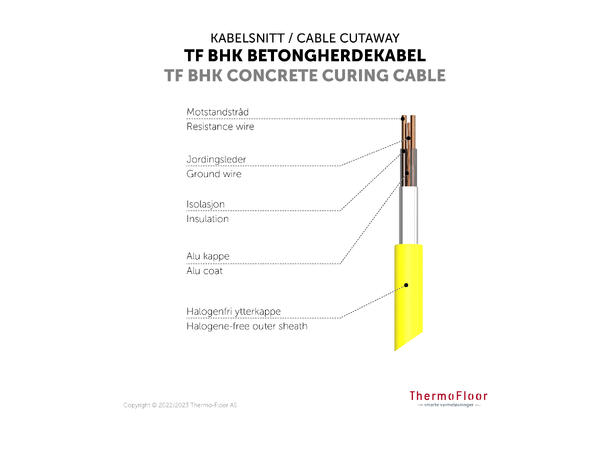 TF BHK  40W/m  3,3m  130W Varmekabel for betongherding