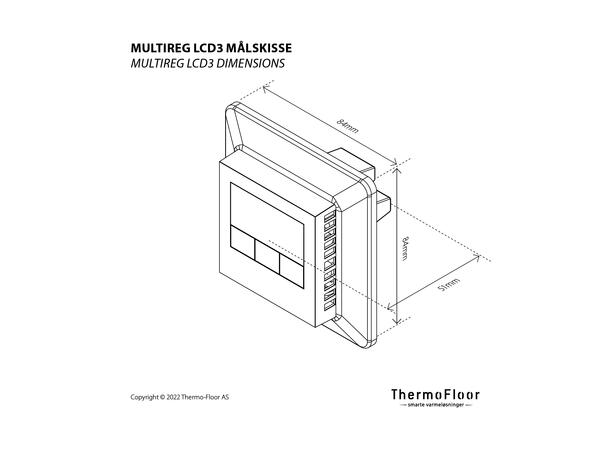 Multireg LCD3  Hvit  RAL9010 Termostat  med frostvaktfunksjon