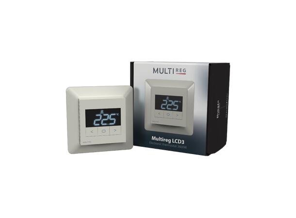 Multireg LCD3  Hvit  RAL9010 Termostat  med frostvaktfunksjon