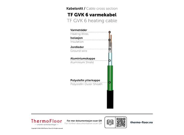 TF GVK 6  600W/100m  6W/m Varmekabel for lavtbyggende gulv  6W/m