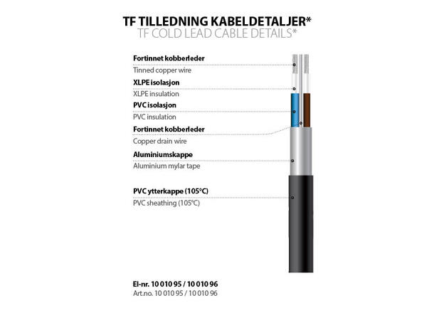 TF tilledning med jord  2x1,5mm2 Tilbehør varmekabler