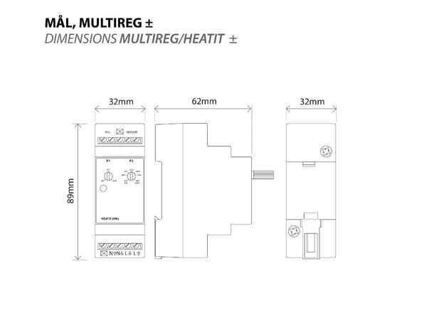 Multireg DIN+- termostat  3600W 16A Elektronisk termostat for snøsmelting