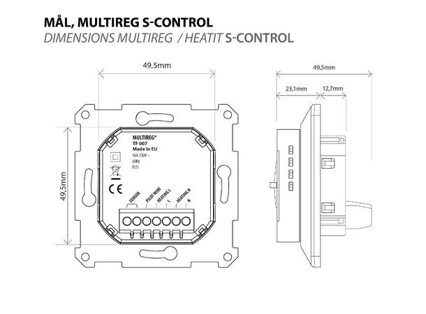 Multireg S-Control 3600W 16A - RAL9010 Termostat  Hvit  RAL 9010